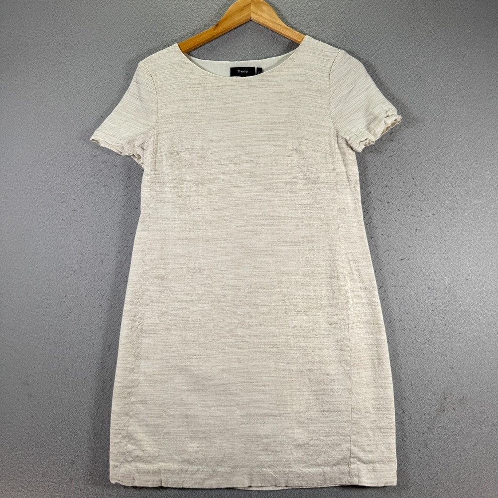 Theory Panel Shift Dress Womens‎ Small Cream Beige Sharkskin Cream Linen Comfort